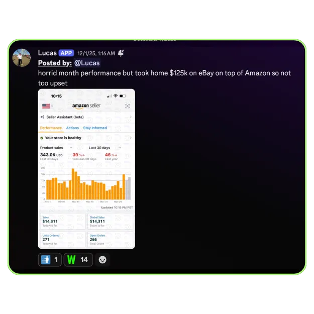 Discord screenshot showing Divine member profit